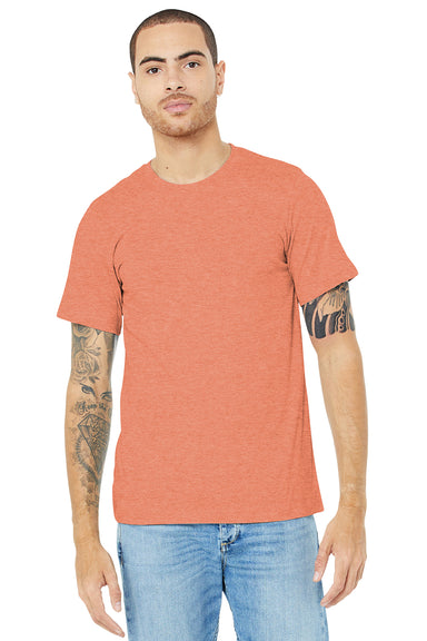 Bella + Canvas BC3001CVC/3001CVC Mens Heather CVC Short Sleeve Crewneck T-Shirt Heather Prism Sunset Orange Model Front