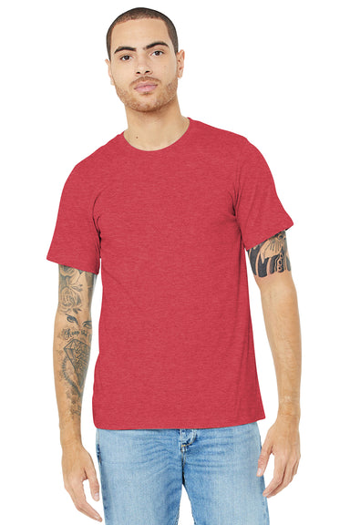 Bella + Canvas BC3001CVC/3001CVC Mens Heather CVC Short Sleeve Crewneck T-Shirt Heather Red Model Front