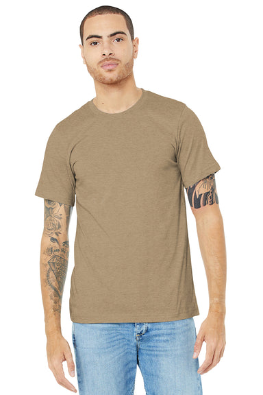 Bella + Canvas BC3001CVC/3001CVC Mens Heather CVC Short Sleeve Crewneck T-Shirt Heather Tan Model Front