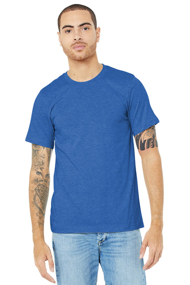 Bella + Canvas BC3001CVC/3001CVC Mens Heather CVC Short Sleeve Crewneck T-Shirt Heather True Royal Blue Model Front