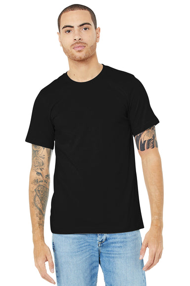 Bella + Canvas BC3001CVC/3001CVC Mens Heather CVC Short Sleeve Crewneck T-Shirt Solid Black Blend Model Front
