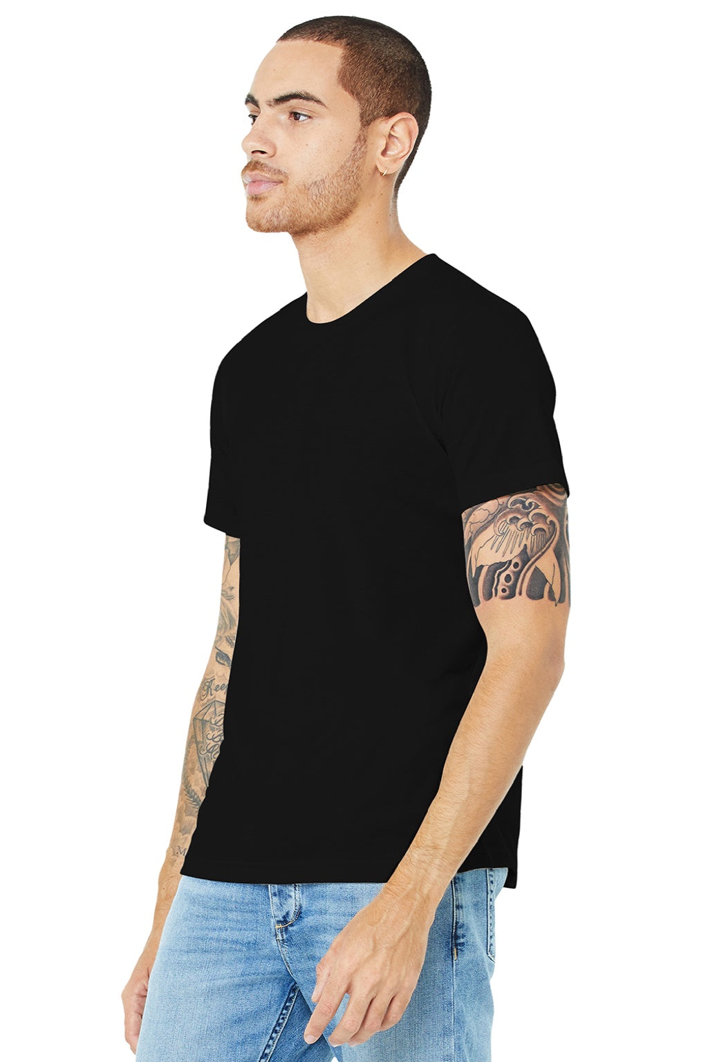 Bella + Canvas BC3001U Mens USA Made Jersey Short Sleeve Crewneck T-Shirt Black Model 3Q