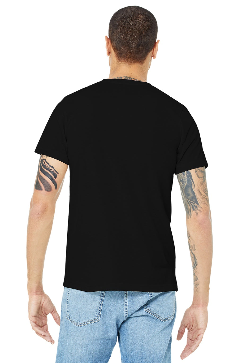 Bella + Canvas BC3001U Mens USA Made Jersey Short Sleeve Crewneck T-Shirt Black Model Back