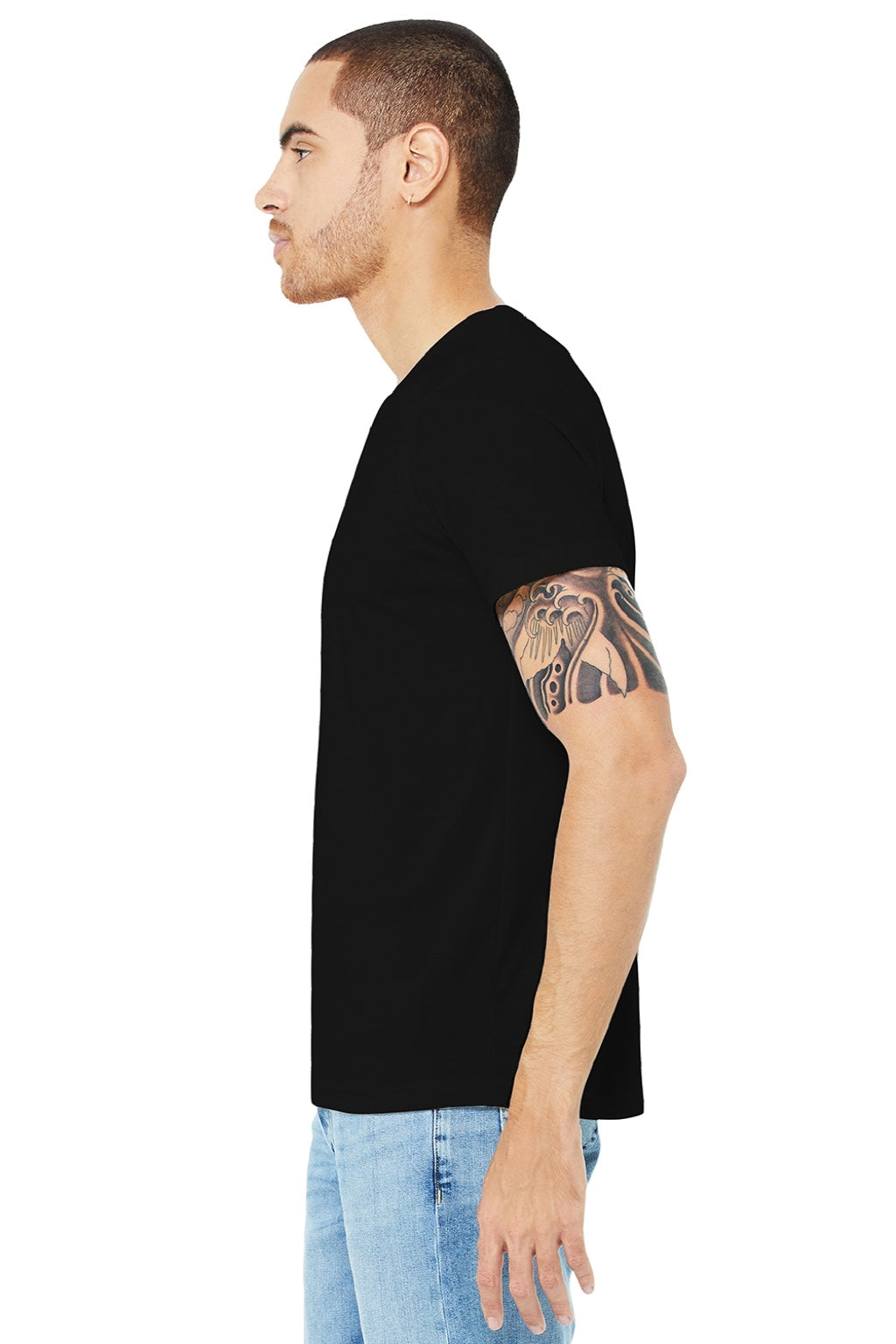 Bella + Canvas BC3001U Mens USA Made Jersey Short Sleeve Crewneck T-Shirt Black Model Side