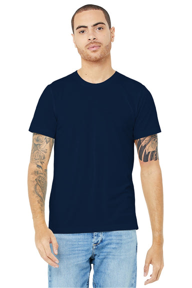 Bella + Canvas BC3001U Mens USA Made Jersey Short Sleeve Crewneck T-Shirt Navy Blue Model Front