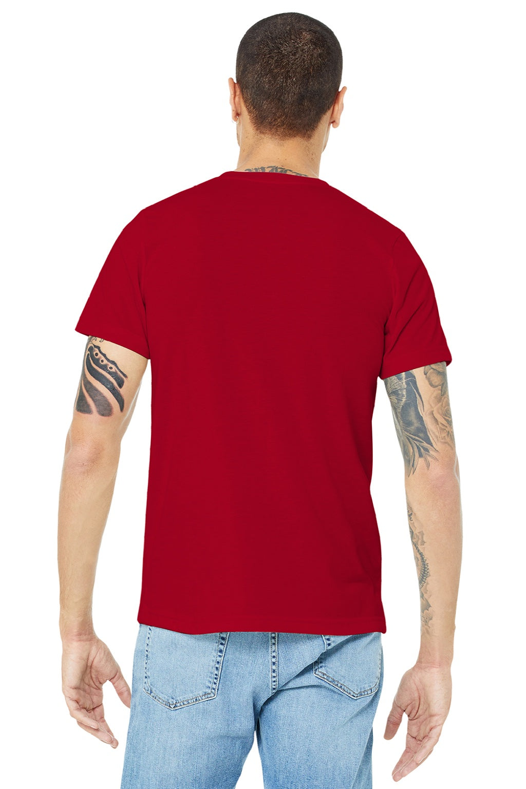 Bella + Canvas BC3001U Mens USA Made Jersey Short Sleeve Crewneck T-Shirt Red Model Back