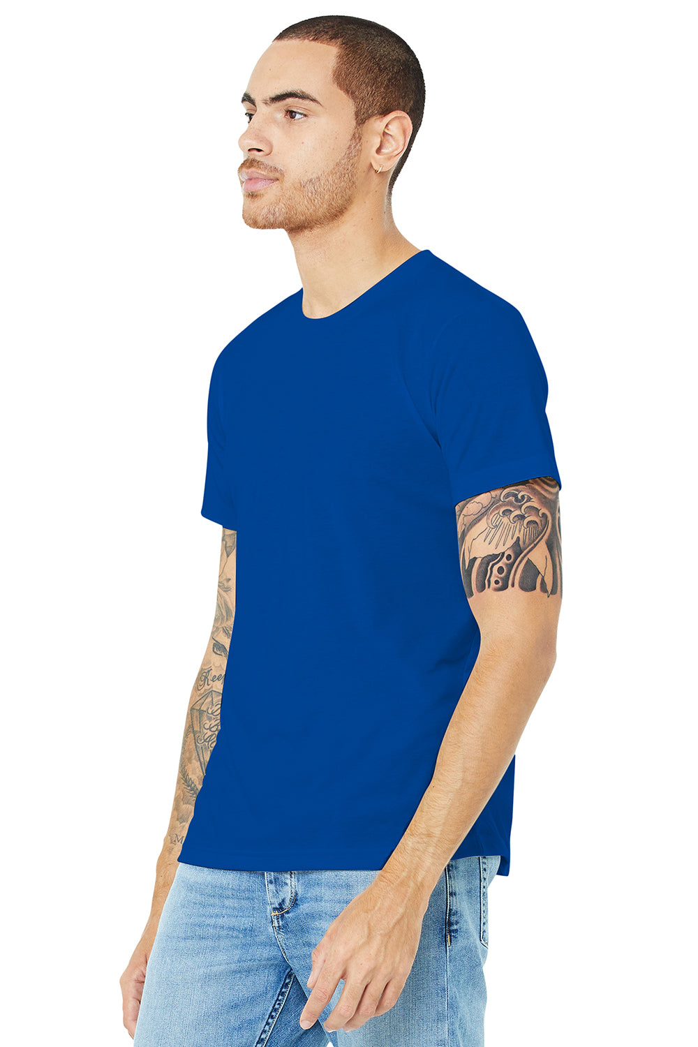 Bella + Canvas 3001U/3001USA Mens USA Made Jersey Short Sleeve Crewneck T-Shirt Royal Blue Model 3Q
