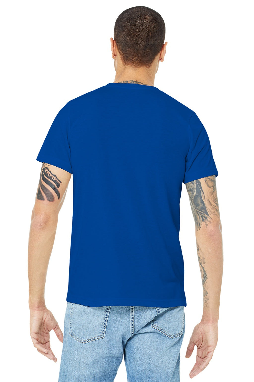 Bella + Canvas BC3001U Mens USA Made Jersey Short Sleeve Crewneck T-Shirt Royal Blue Model Back