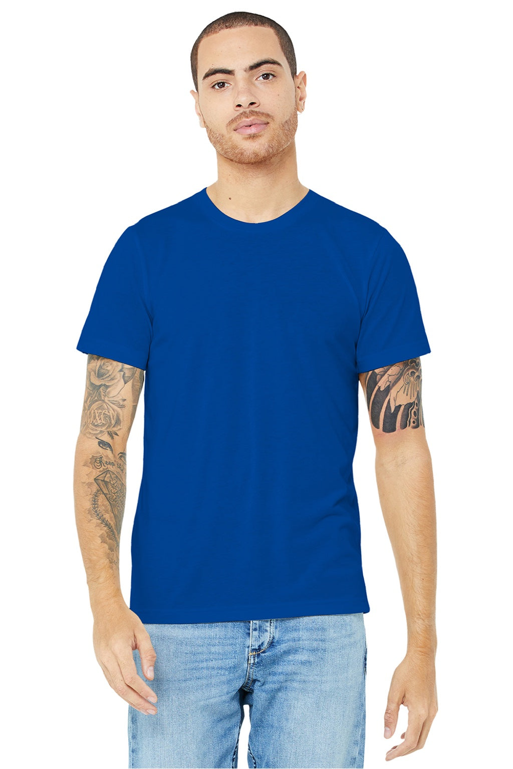 Bella + Canvas BC3001U Mens USA Made Jersey Short Sleeve Crewneck T-Shirt Royal Blue Model Front