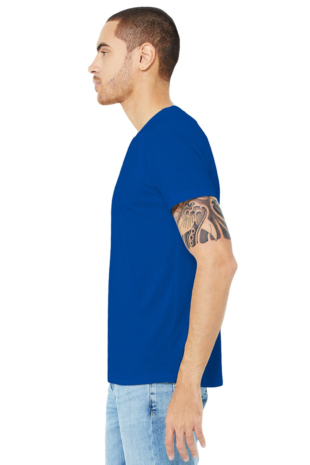 Bella + Canvas BC3001U Mens USA Made Jersey Short Sleeve Crewneck T-Shirt Royal Blue Model Side