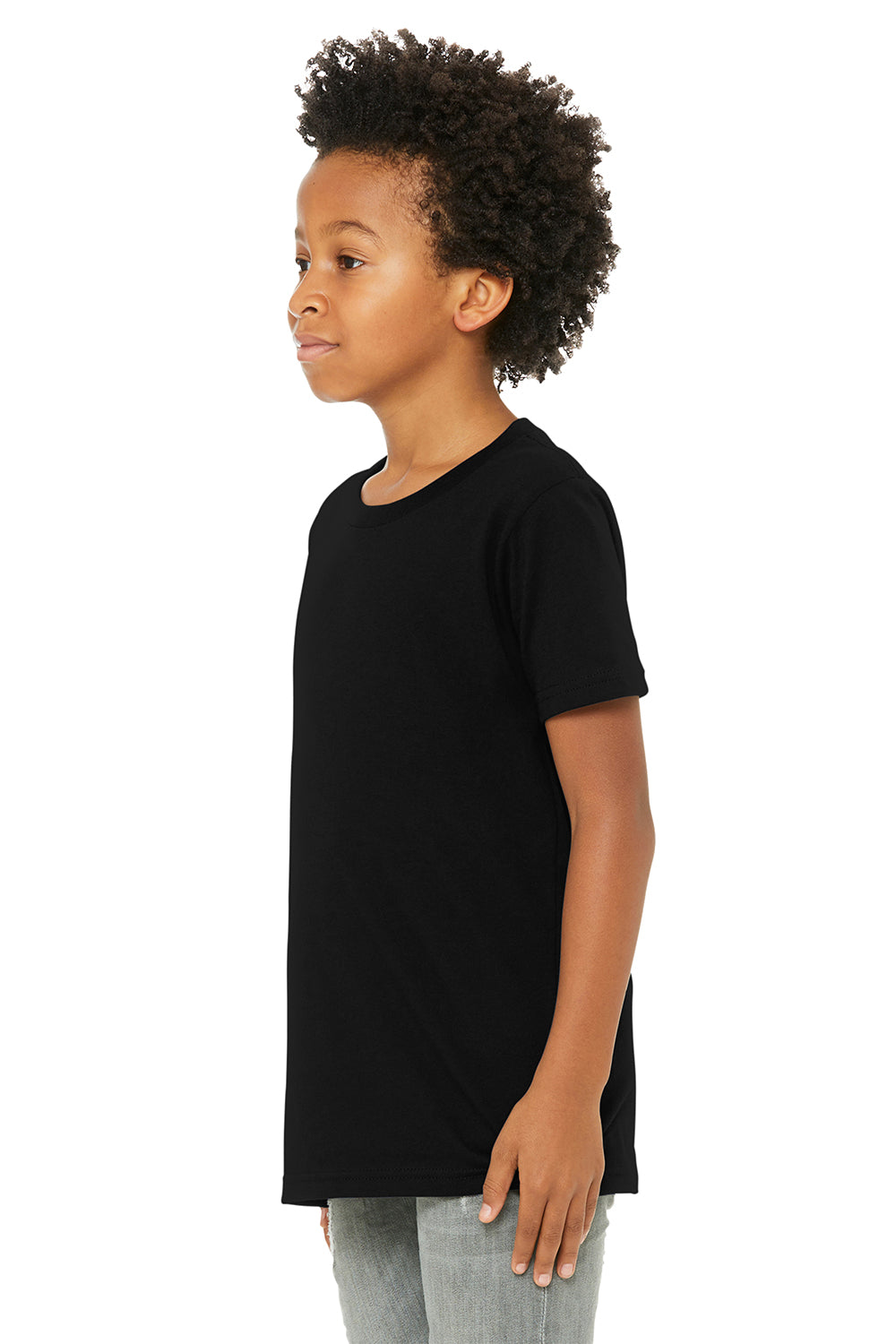 Bella + Canvas 3001Y Youth Jersey Short Sleeve Crewneck T-Shirt Black Model Side
