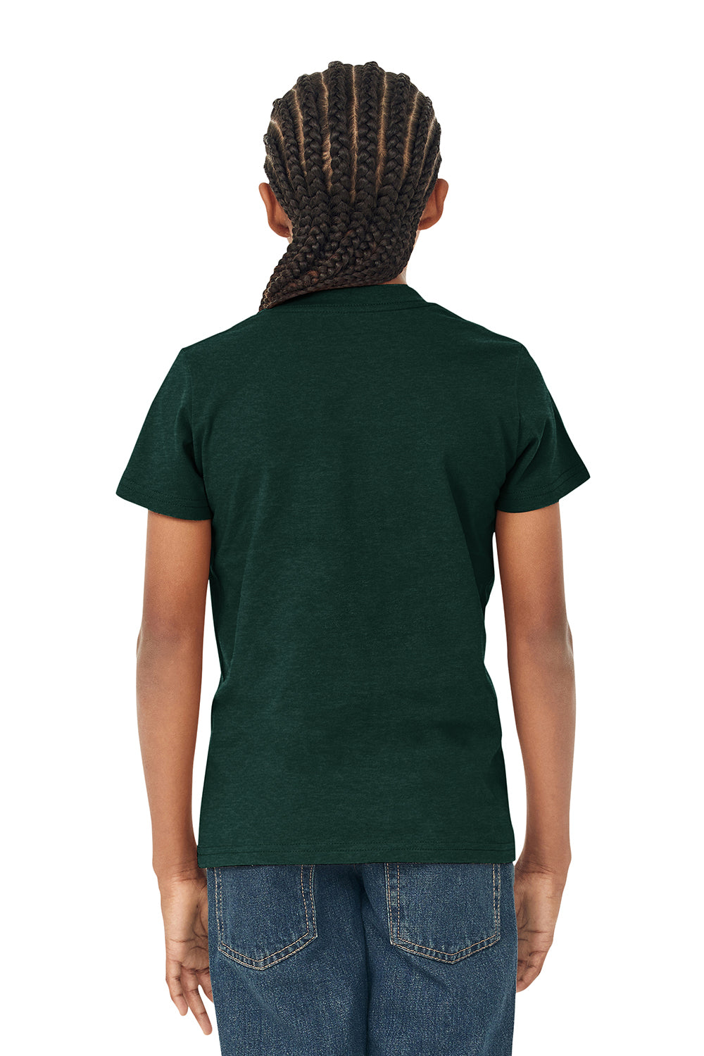 Bella + Canvas 3001Y Youth Jersey Short Sleeve Crewneck T-Shirt Heather Forest Green Model Back