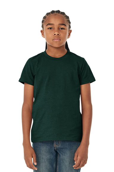 Bella + Canvas 3001Y Youth Jersey Short Sleeve Crewneck T-Shirt Heather Forest Green Model Front