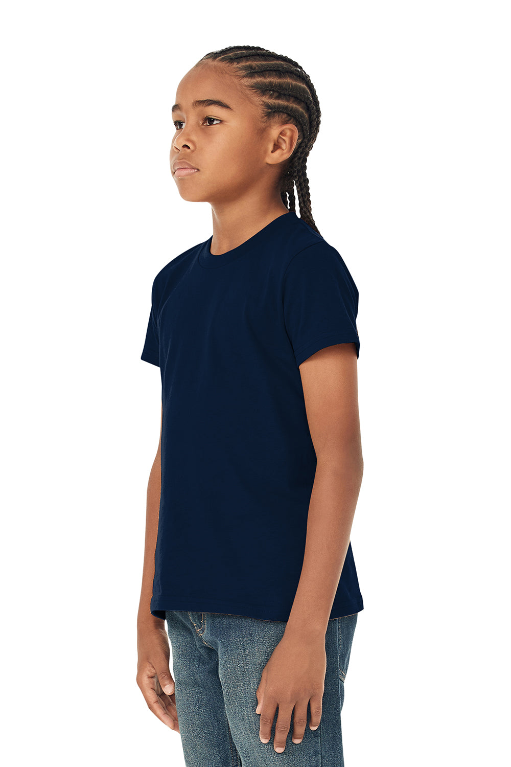 Bella + Canvas 3001Y Youth Jersey Short Sleeve Crewneck T-Shirt Navy Blue Model 3Q