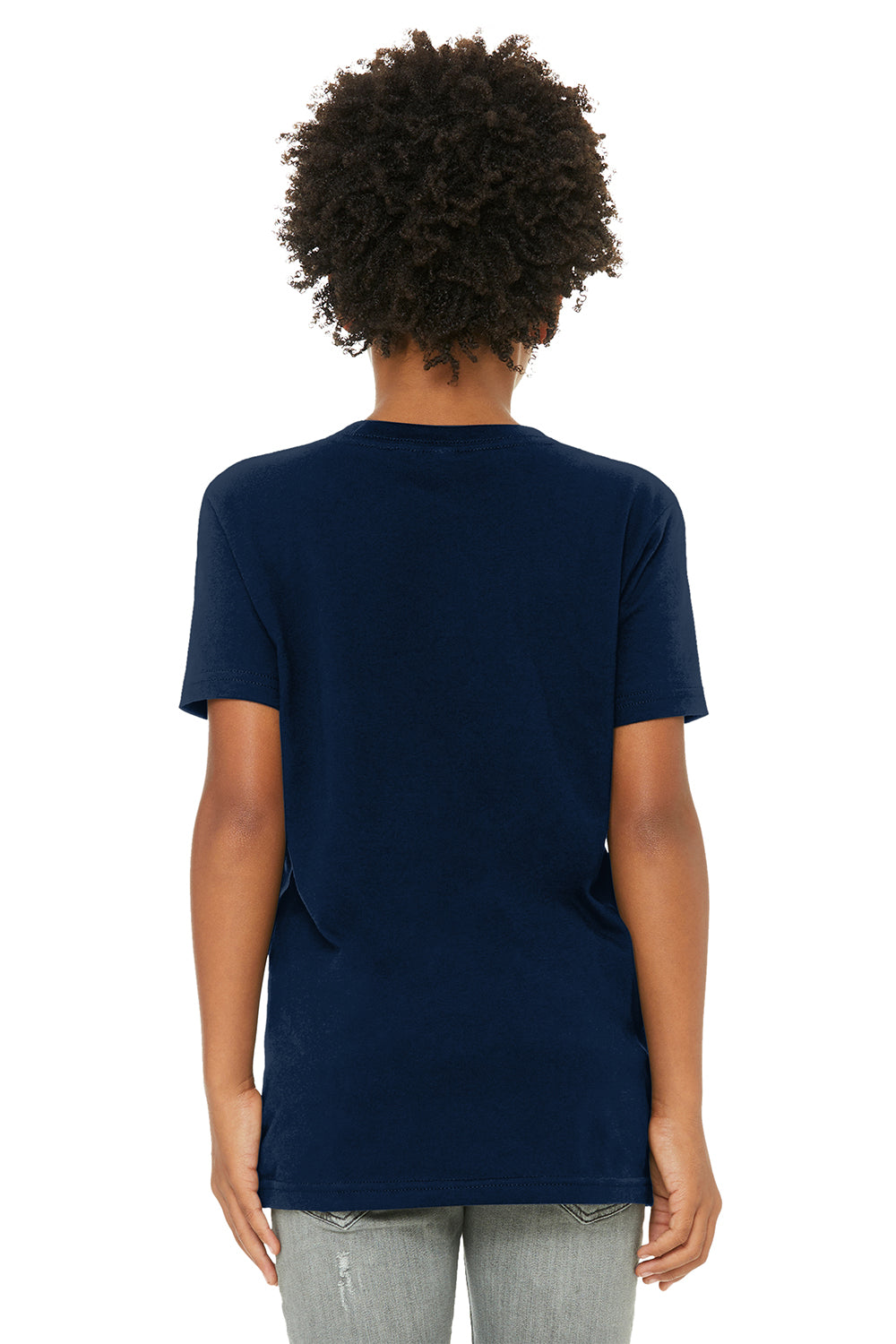 Bella + Canvas 3001Y Youth Jersey Short Sleeve Crewneck T-Shirt Navy Blue Model Back