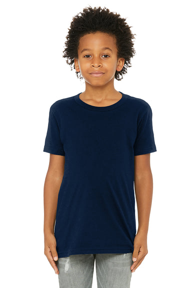Bella + Canvas 3001Y Youth Jersey Short Sleeve Crewneck T-Shirt Navy Blue Model Front