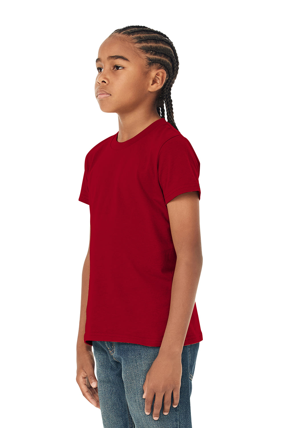 Bella + Canvas 3001Y Youth Jersey Short Sleeve Crewneck T-Shirt Red Model 3Q