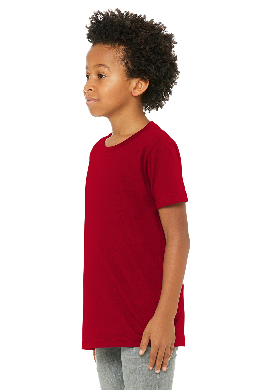 Bella + Canvas 3001Y Youth Jersey Short Sleeve Crewneck T-Shirt Red Model Side