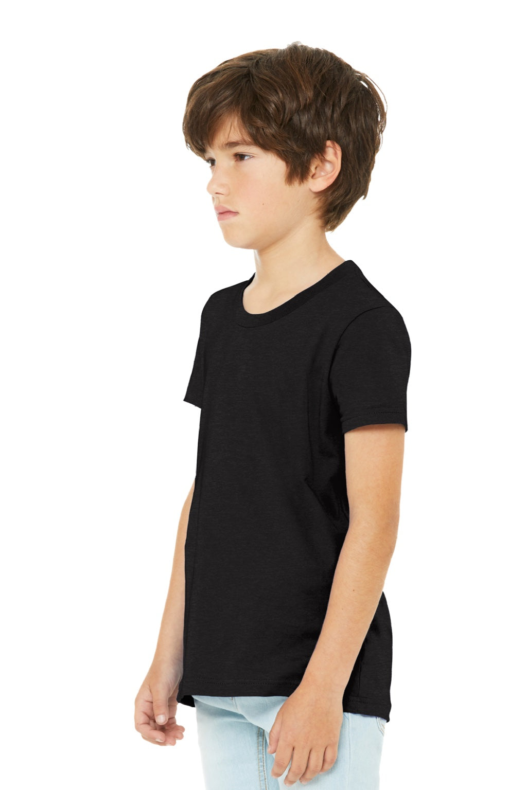 Bella + Canvas BC3001YCVC/3001YCVC Youth Jersey Short Sleeve Crewneck T-Shirt Heather Black Model 3Q