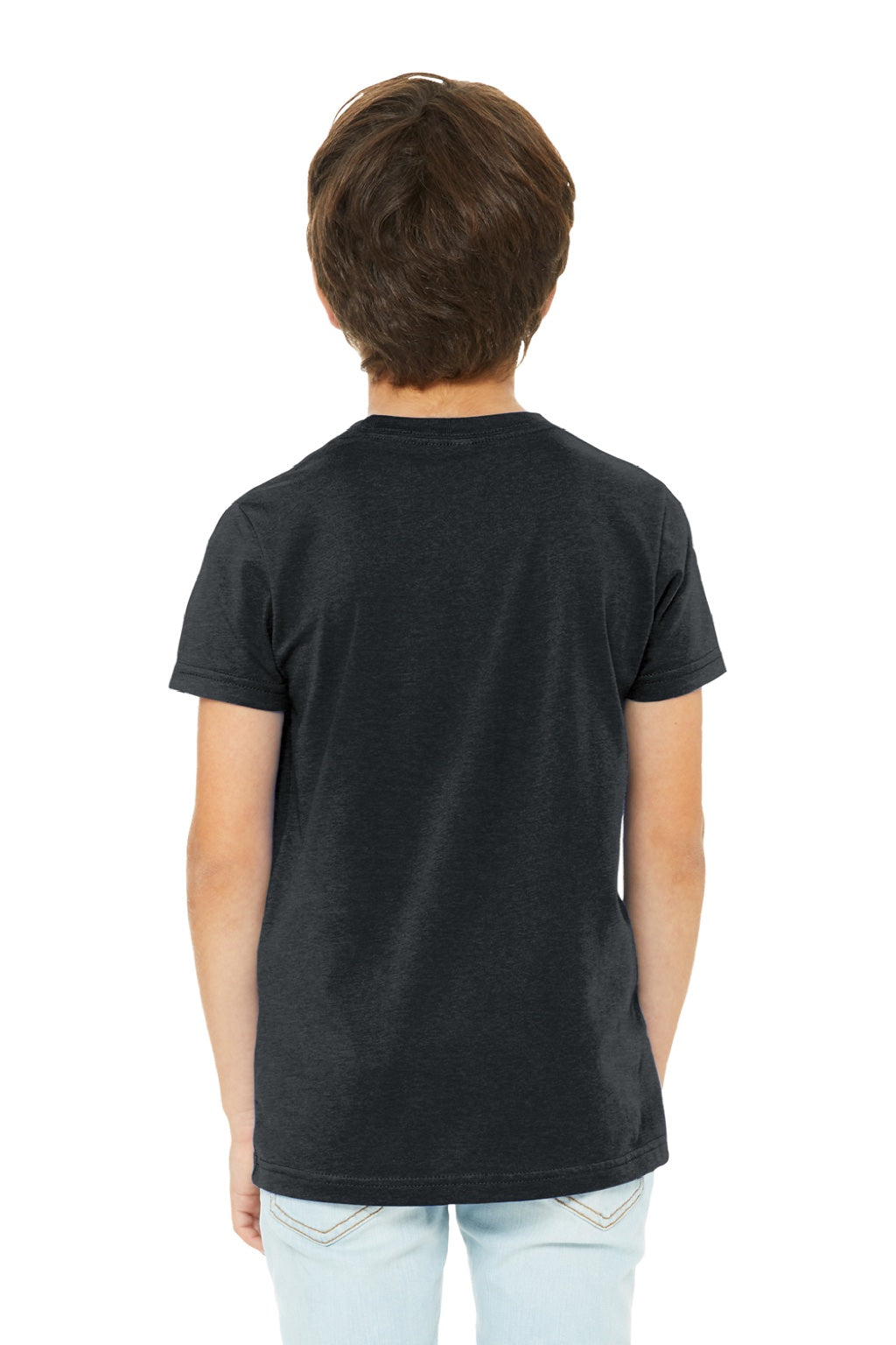 Bella + Canvas BC3001YCVC/3001YCVC Youth Jersey Short Sleeve Crewneck T-Shirt Heather Dark Grey Model Back