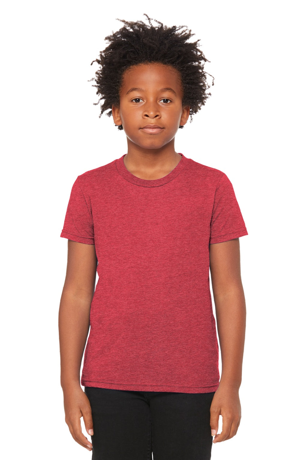 Bella + Canvas BC3001YCVC/3001YCVC Youth Jersey Short Sleeve Crewneck T-Shirt Heather Red Model Front