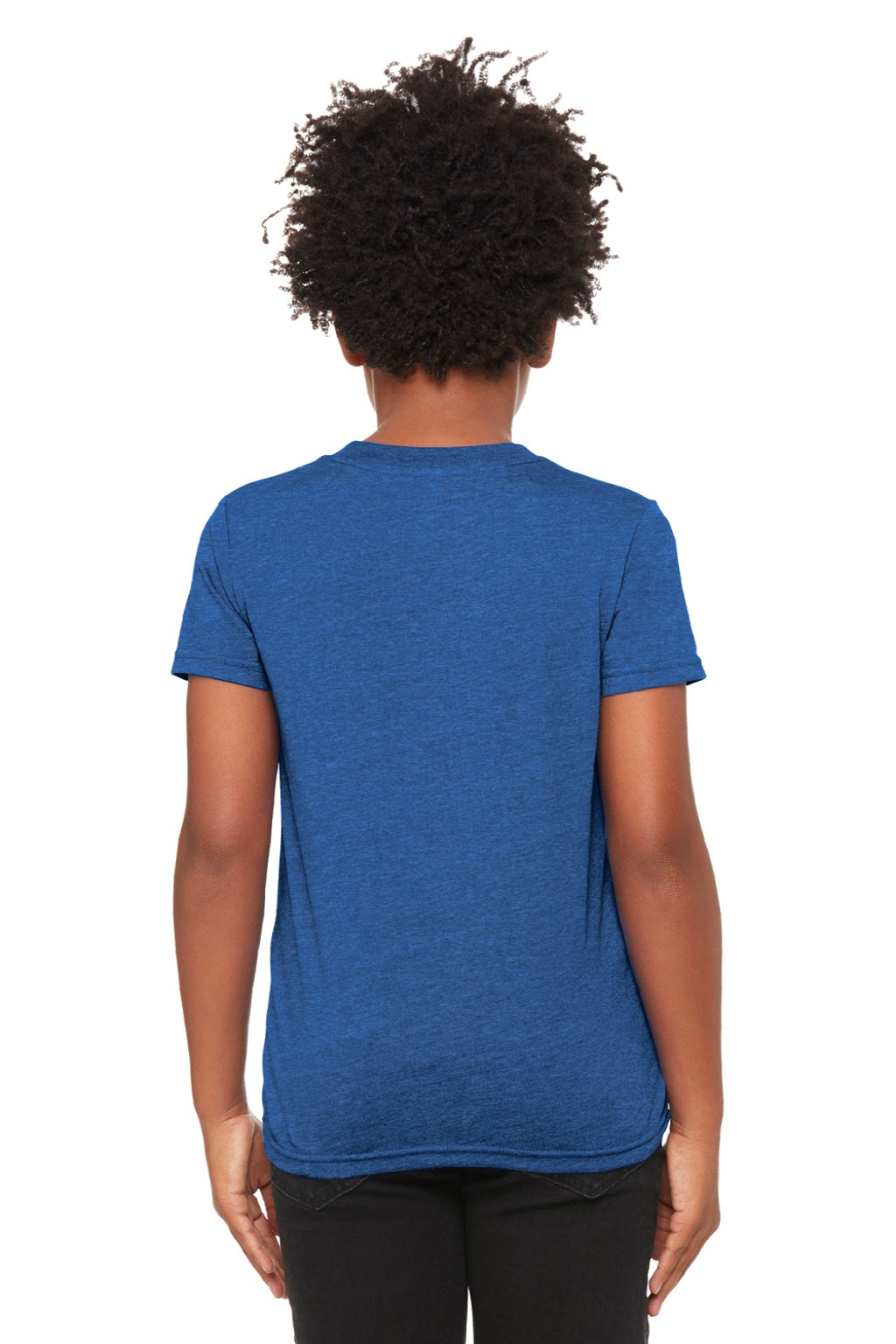 Bella + Canvas BC3001YCVC/3001YCVC Youth Jersey Short Sleeve Crewneck T-Shirt Heather True Royal Blue Model Back