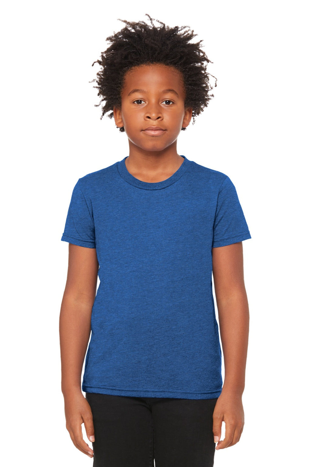 Bella + Canvas BC3001YCVC/3001YCVC Youth Jersey Short Sleeve Crewneck T-Shirt Heather True Royal Blue Model Front