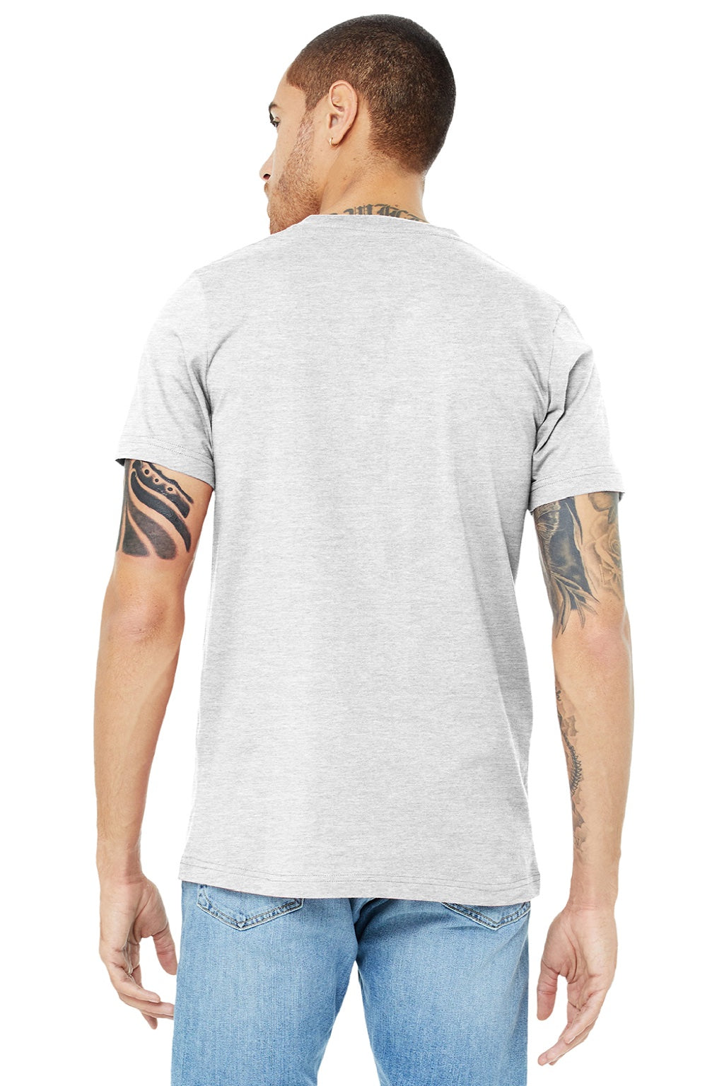 Bella + Canvas BC3005/3005 Mens Jersey Short Sleeve V-Neck T-Shirt Ash Grey Model Back