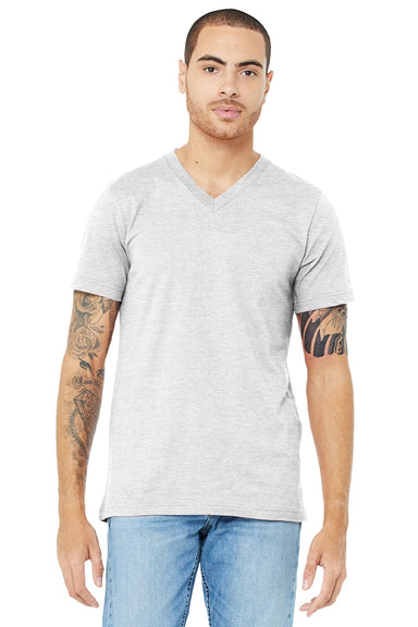 Bella + Canvas BC3005/3005 Mens Jersey Short Sleeve V-Neck T-Shirt Ash Grey Model Front