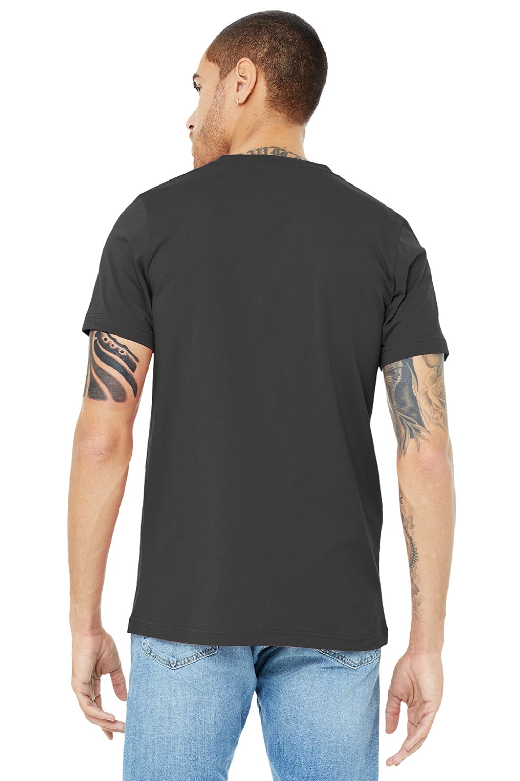 Bella + Canvas BC3005/3005 Mens Jersey Short Sleeve V-Neck T-Shirt Asphalt Grey Model Back