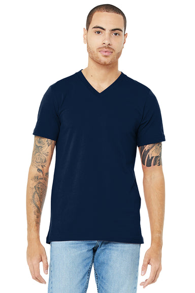 Bella + Canvas BC3005/3005/3655C Mens Jersey Short Sleeve V-Neck T-Shirt Navy Blue Model Front