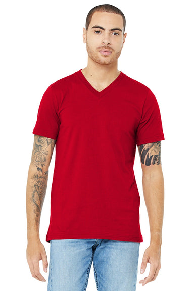 Bella + Canvas BC3005/3005 Mens Jersey Short Sleeve V-Neck T-Shirt Red Model Front