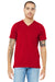 Bella + Canvas BC3005/3005/3655C Mens Jersey Short Sleeve V-Neck T-Shirt Red Model Front