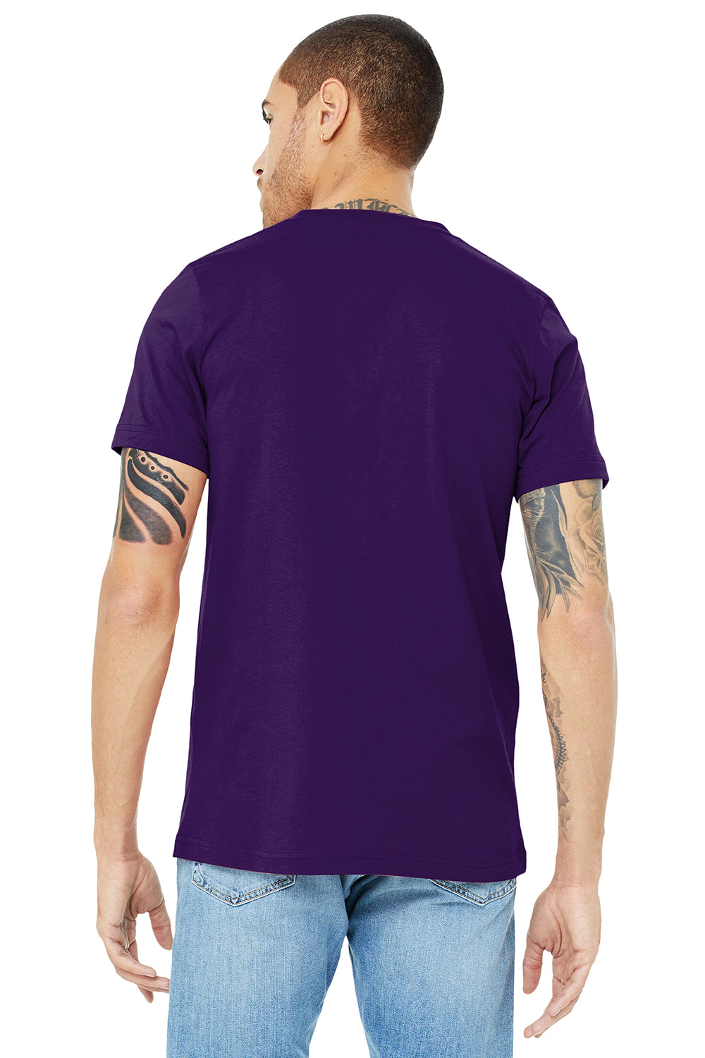 Bella + Canvas BC3005/3005/3655C Mens Jersey Short Sleeve V-Neck T-Shirt Team Purple Model Back