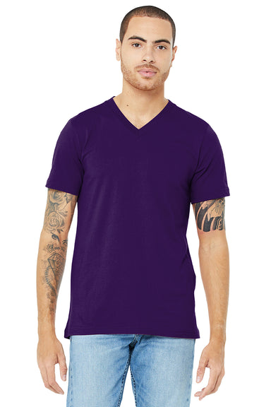 Bella + Canvas BC3005/3005/3655C Mens Jersey Short Sleeve V-Neck T-Shirt Team Purple Model Front
