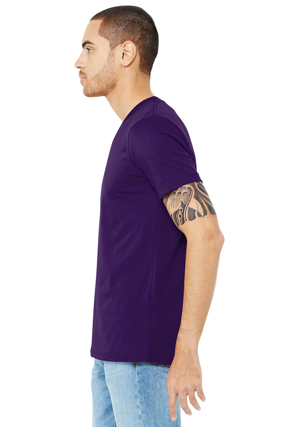 Bella + Canvas BC3005/3005/3655C Mens Jersey Short Sleeve V-Neck T-Shirt Team Purple Model Side