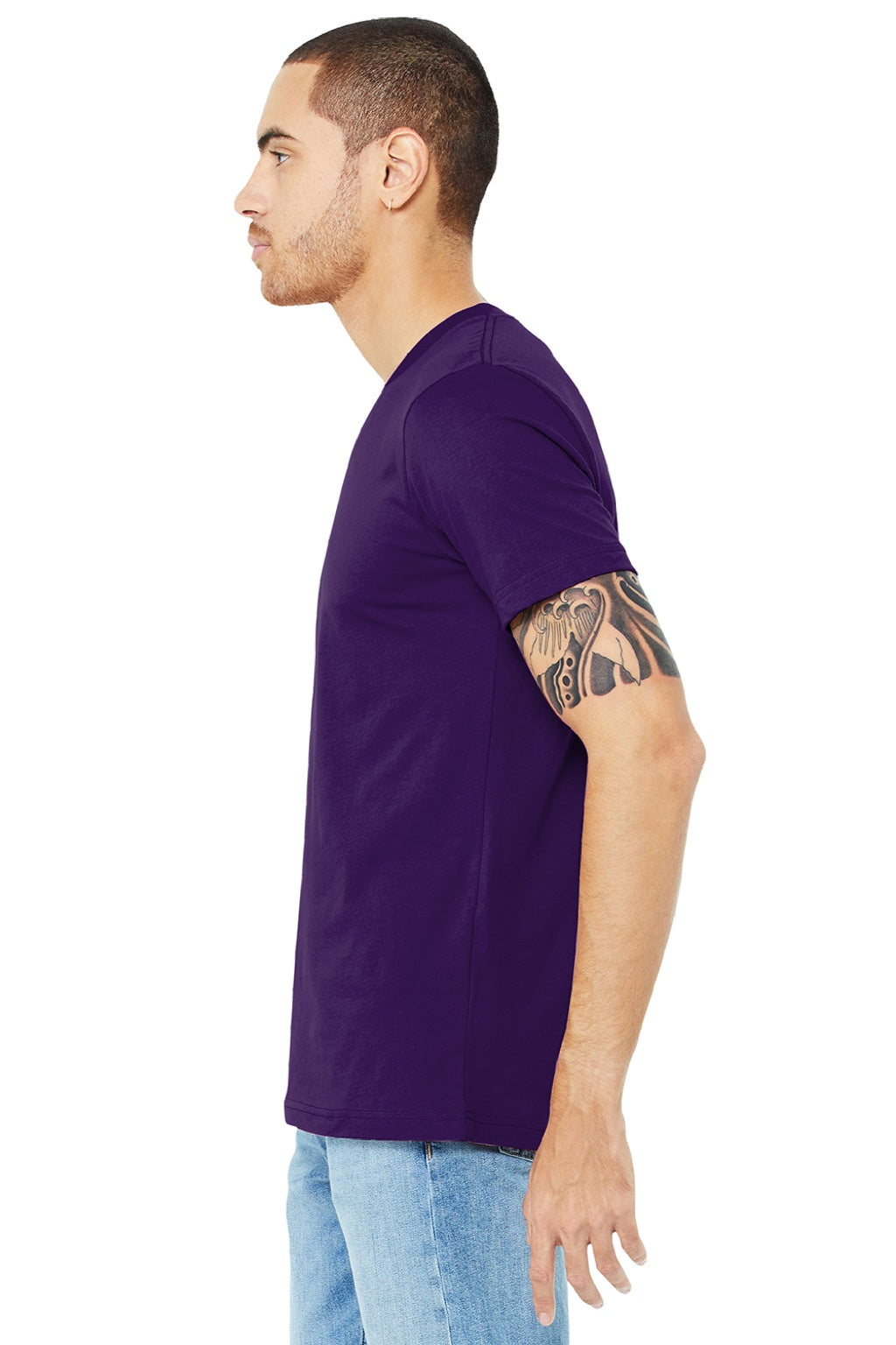 Bella + Canvas BC3005/3005 Mens Jersey Short Sleeve V-Neck T-Shirt Team Purple Model Side