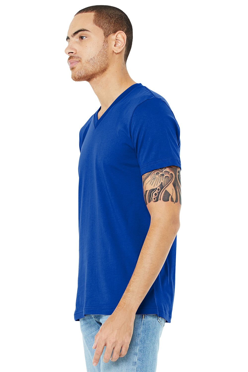 Bella + Canvas BC3005/3005/3655C Mens Jersey Short Sleeve V-Neck T-Shirt True Royal Blue Model 3Q
