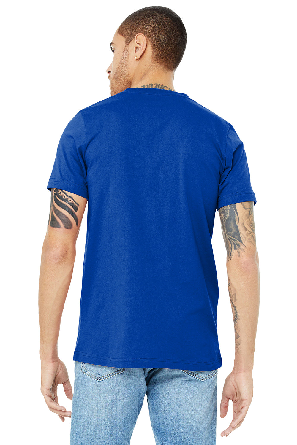 Bella + Canvas BC3005/3005/3655C Mens Jersey Short Sleeve V-Neck T-Shirt True Royal Blue Model Back