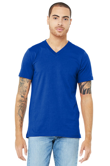 Bella + Canvas BC3005/3005/3655C Mens Jersey Short Sleeve V-Neck T-Shirt True Royal Blue Model Front