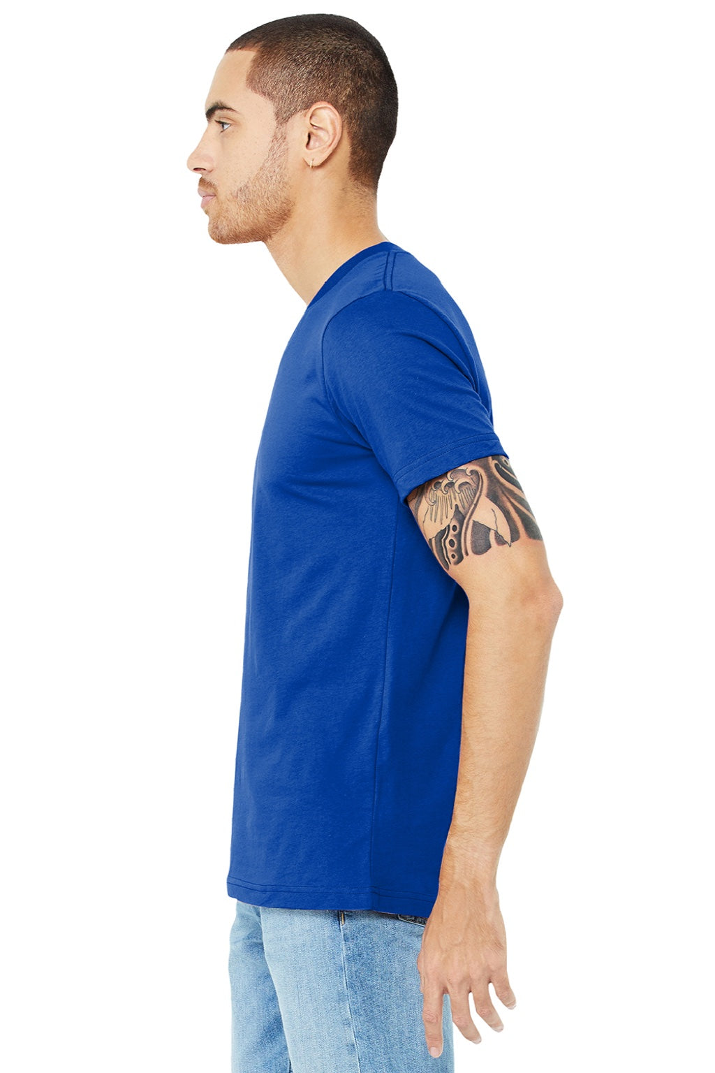 Bella + Canvas BC3005/3005 Mens Jersey Short Sleeve V-Neck T-Shirt True Royal Blue Model Side