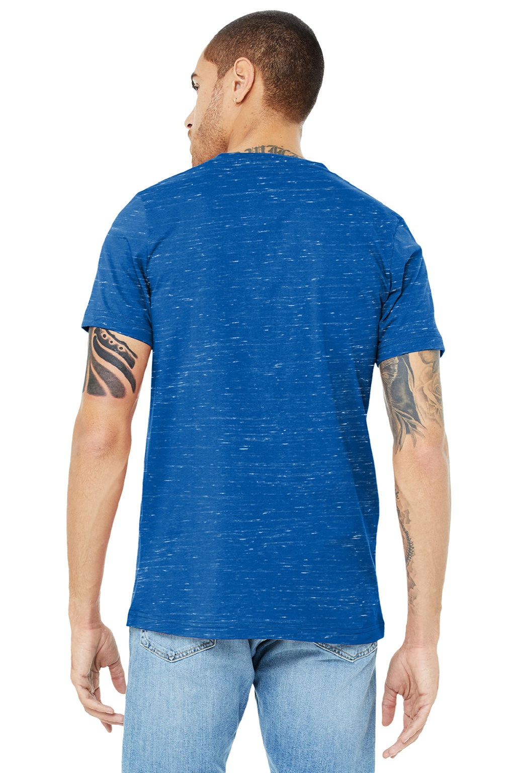 Bella + Canvas BC3655/3655C Mens Textured Jersey Short Sleeve V-Neck T-Shirt True Royal Blue Marble Model Back