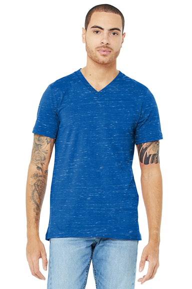 Bella + Canvas BC3005/3005/3655C Mens Jersey Short Sleeve V-Neck T-Shirt True Royal Blue Marble Model Front