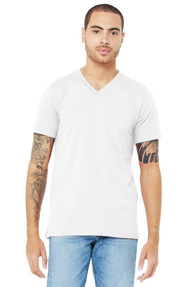 Bella + Canvas BC3005/3005/3655C Mens Jersey Short Sleeve V-Neck T-Shirt White Model Front