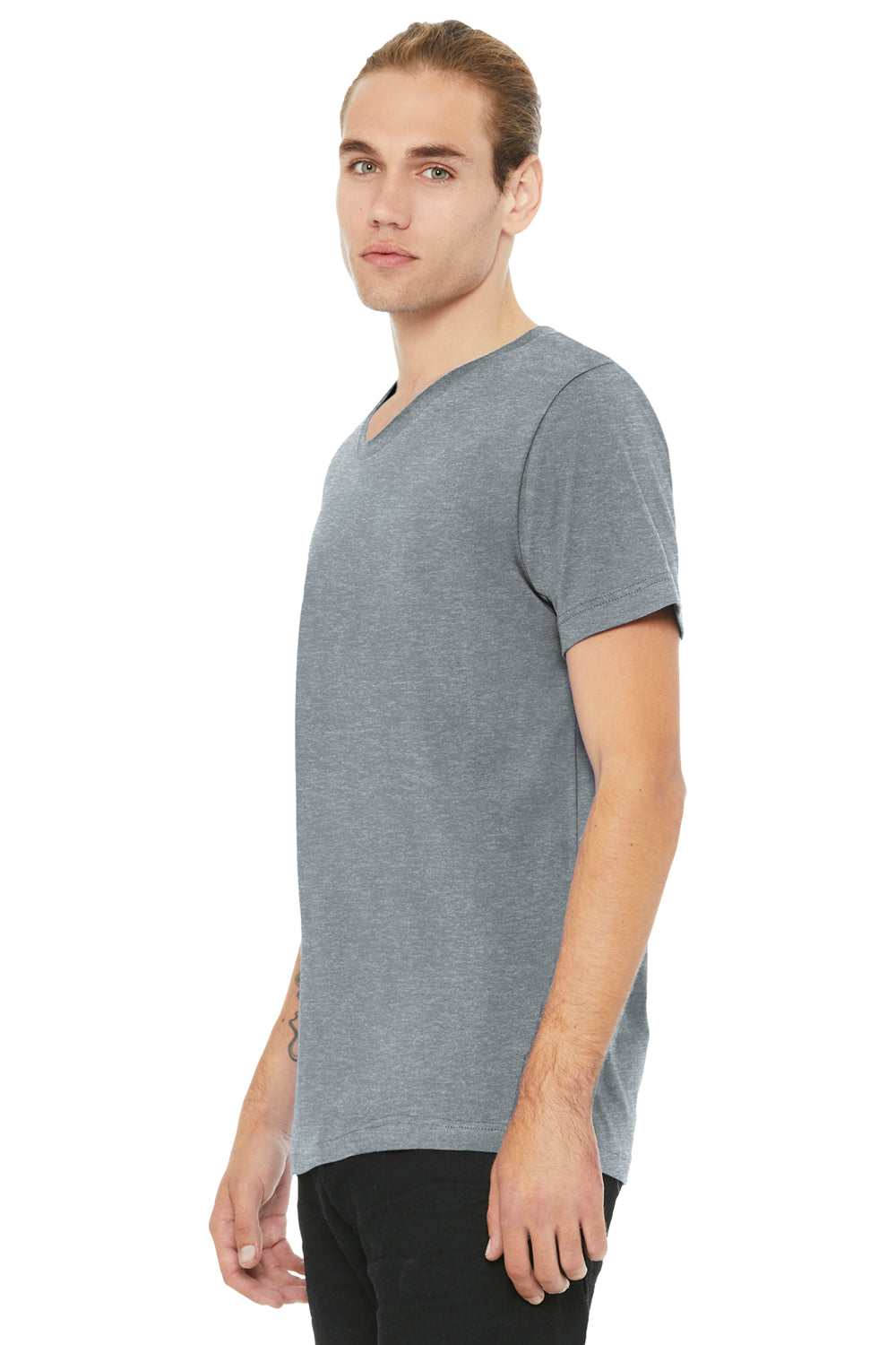 Bella + Canvas BC3005CVC Mens CVC Short Sleeve V-Neck T-Shirt Heather Grey Model 3Q