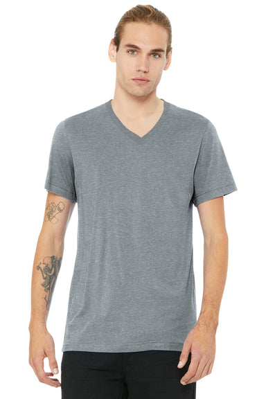 Bella + Canvas BC3005CVC Mens CVC Short Sleeve V-Neck T-Shirt Heather Grey Model Front