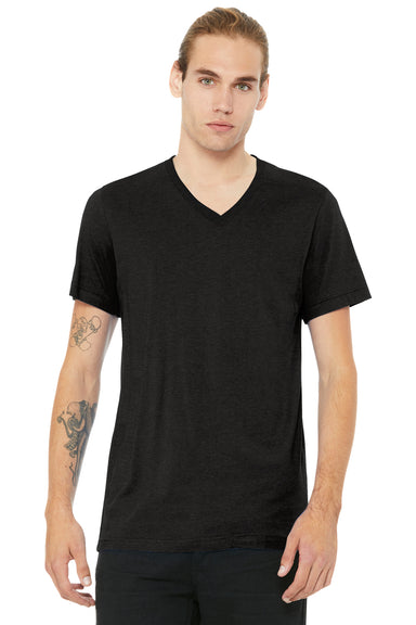 Bella + Canvas BC3005CVC Mens CVC Short Sleeve V-Neck T-Shirt Heather Black Model Front