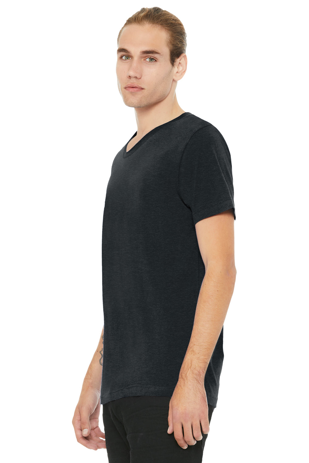 Bella + Canvas BC3005CVC Mens CVC Short Sleeve V-Neck T-Shirt Heather Dark Grey Model 3Q