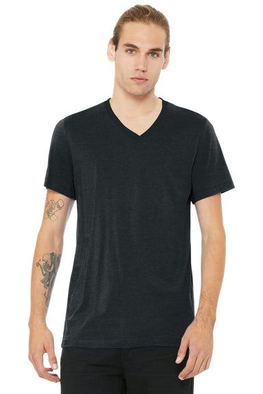 Bella + Canvas BC3005CVC Mens CVC Short Sleeve V-Neck T-Shirt Heather Dark Grey Model Front