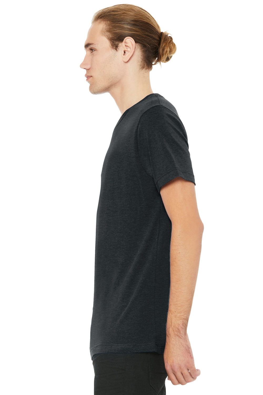 Bella + Canvas BC3005CVC Mens CVC Short Sleeve V-Neck T-Shirt Heather Dark Grey Model Side